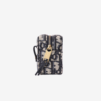 Dior Oblique Pouch in Navy and Beige Jacquard Canvas with Gold Hardware side view