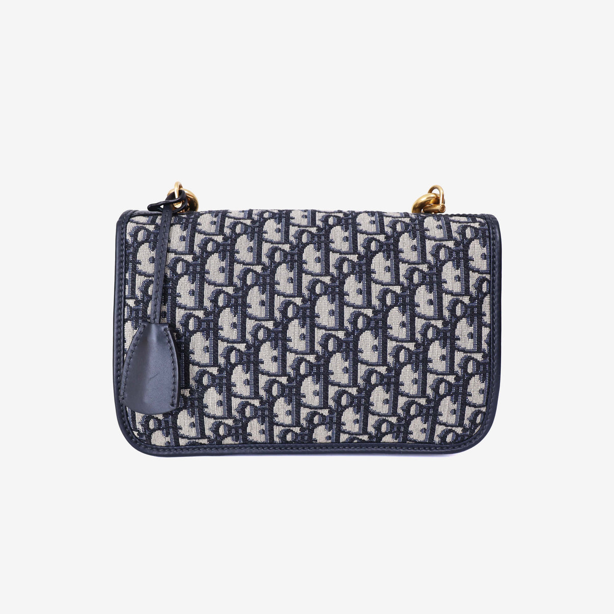 Dior Addict Flap Bag in Navy Blue Oblique Jacquard Canvas with Gold Hardware back view