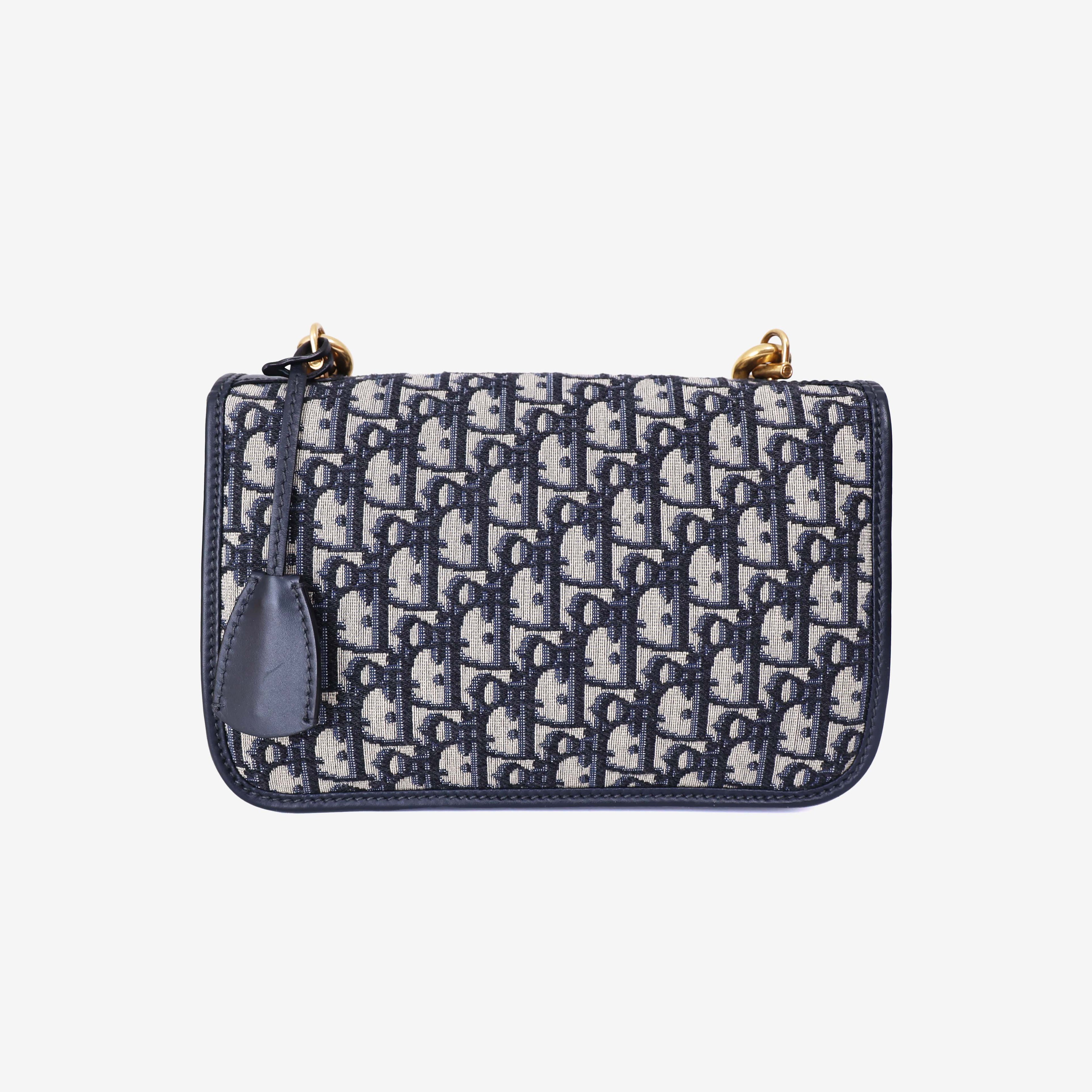 Dior Addict Flap Bag in Navy Blue Oblique Jacquard Canvas with Gold Hardware back view