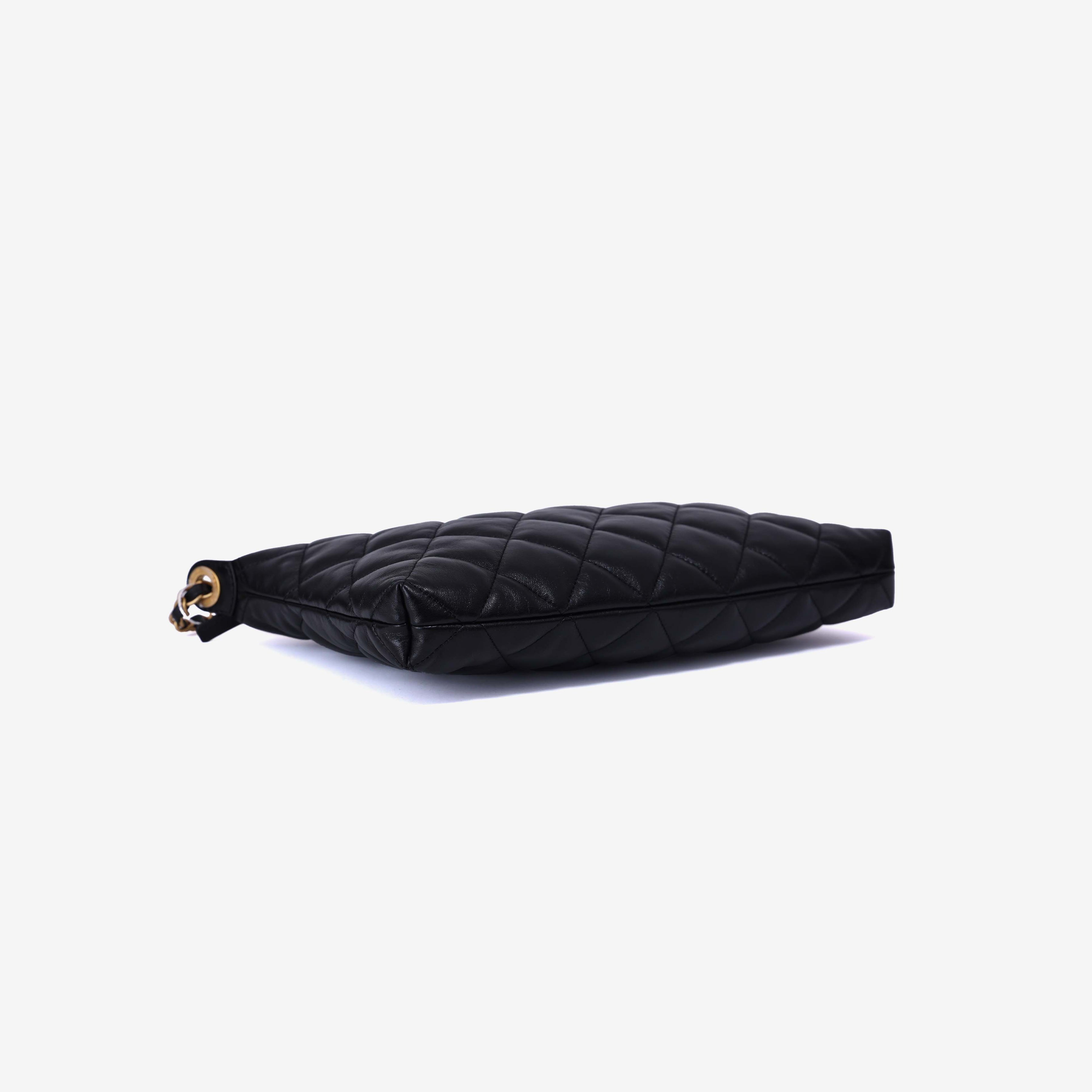 Chanel Matelassé Small Hobo Shoulder Bagin Black Lambskin Leather with Gold Hardware bottom side view