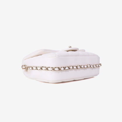 Chanel Pearl Crush Flap Bag in White Calfskin Leather with Gold Hardware bottom side view
