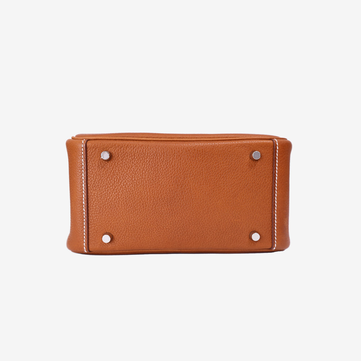 Hermès Mini Lindy in Gold Barenia Leather with Palladium Hardware bottom view