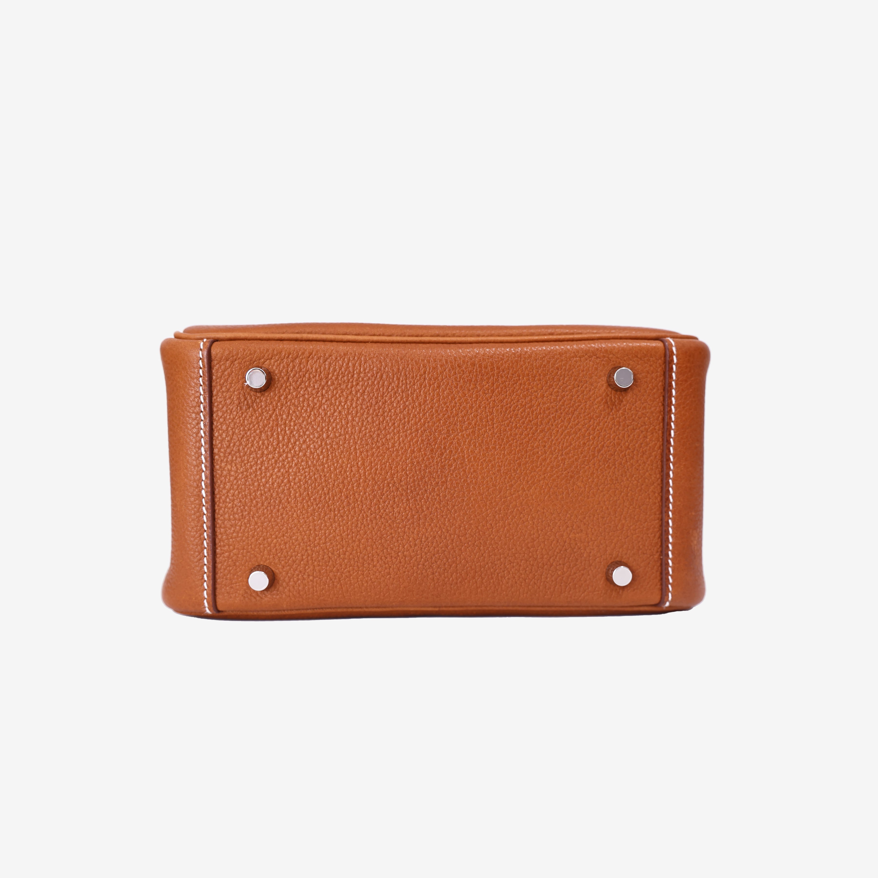 Hermès Mini Lindy in Gold Barenia Leather with Palladium Hardware bottom view