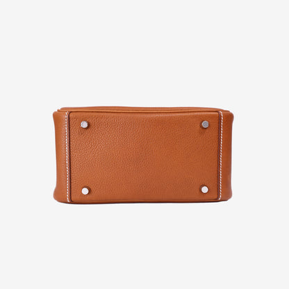 Hermès Mini Lindy in Gold Barenia Leather with Palladium Hardware bottom view
