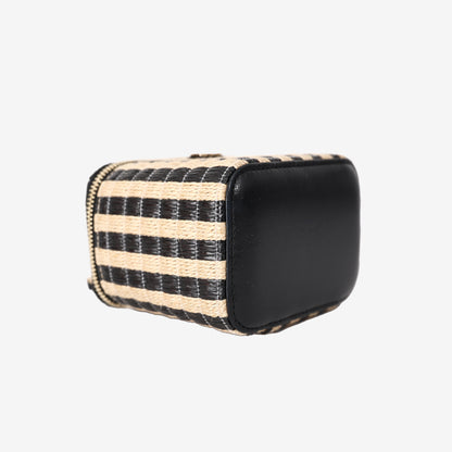 Chanel Mini Vanity Case With Chain in Beige/Black Striped Raffia with Gold-Tone Hardware