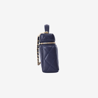 Chanel Long Vanity Case with Chain in Blue Caviar Leather with Gold Hardware side view