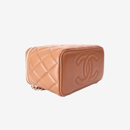 Chanel Vanity Case in Brown Lambskin with Gold Hardware