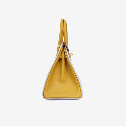 Hermès Birkin 25 in Gris Perle/Yellow Chevre Leather with Gold Hardware side view
