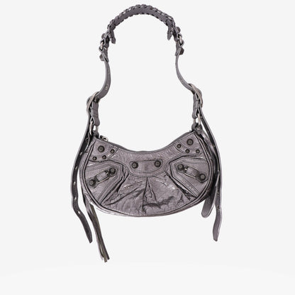 Balenciaga Le Cagole XS Shoulder Bag in Silver Lambskin Leather with Silver Hardware