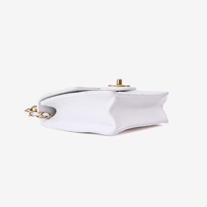 Chanel Classic Flap on Pearl Chain in White Lambskin with Gold Hardware bottom side view