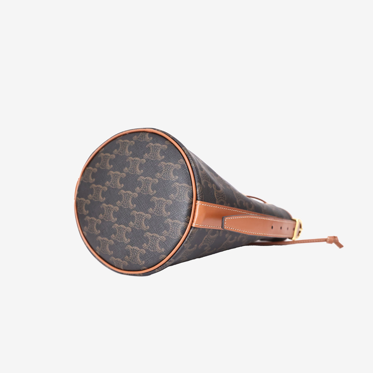Celine Small Bucket Bag in Triomphe Canvas and Calfskin Leather with Gold Hardware bottom side view