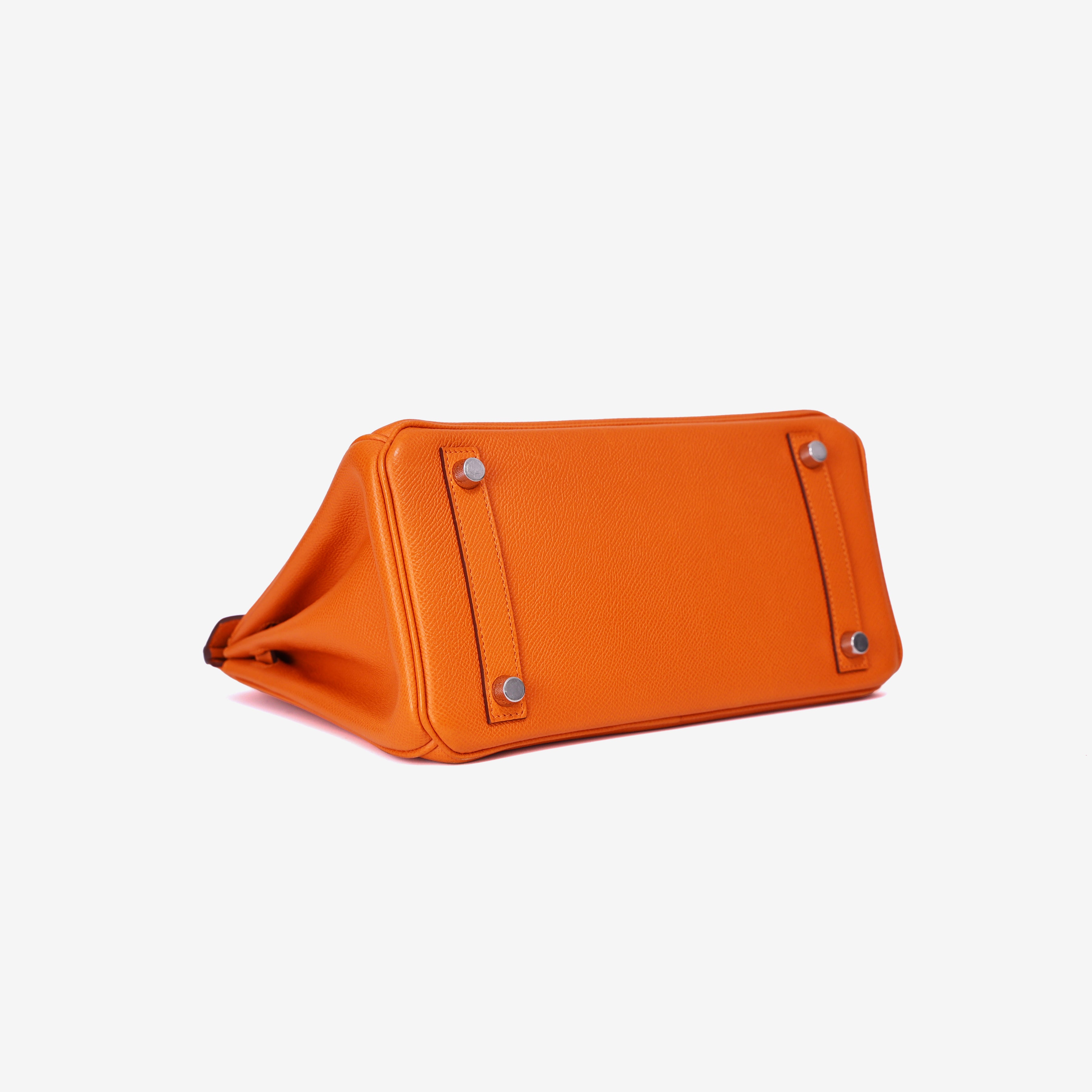 Hermès Birkin 25 in Orange Epsom Leather with Palladium Hardware bottom side view