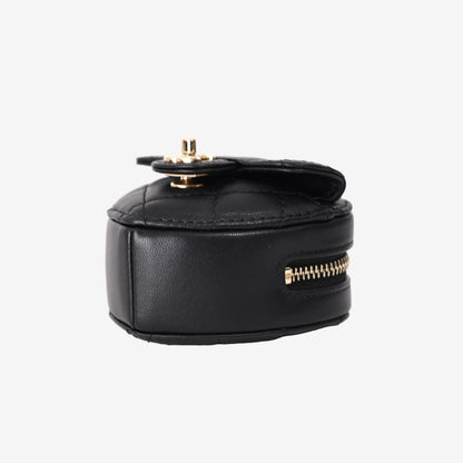 Chanel Quilted Lambskin CC in Love Heart Coin Purse in Black with Gold Hardware