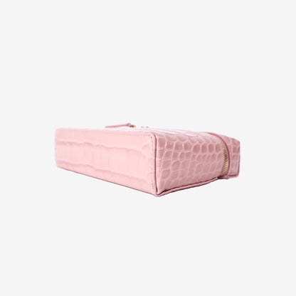 Chanel Crocodile-Embossed Slim Vanity Case in Pink Calfskin Leather with Gold Hardware