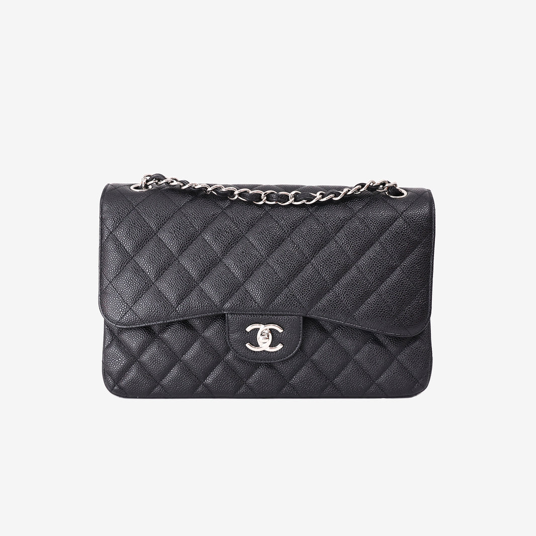 Chanel Jumbo Classic Double Flap Bag in Black Caviar Leather with Silver Hardware (Contact to Enquire)