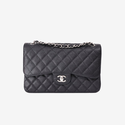 Chanel Jumbo Classic Double Flap Bag in Black Caviar Leather with Silver Hardware