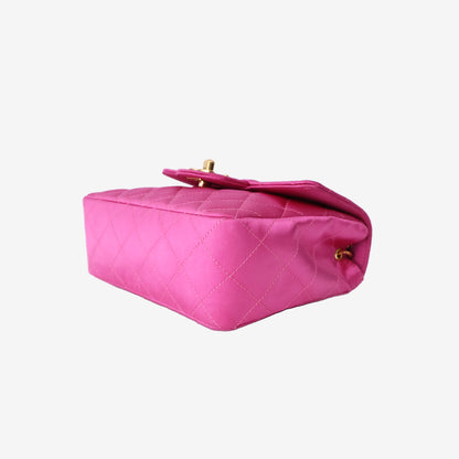 Chanel Satin Mini Classic Flap Bag in Fuchsia Pink with 24K Gold-Plated Hardware