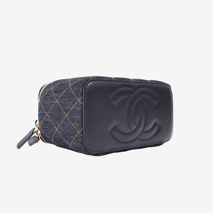 Chanel Classic Vanity with Chain in Dark Blue Denim with Silver Hardware