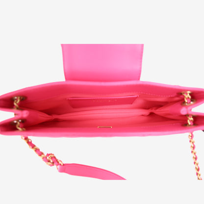Chanel Fuchsia Baguette Bag in Pink Lambskin Leather with Gold Hardware