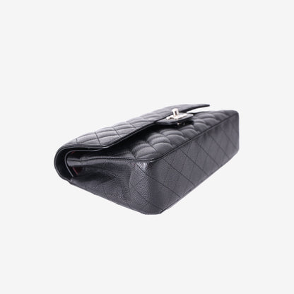 Chanel Medium Classic Flap Bag in Black Caviar Leather with Silver Hardware
