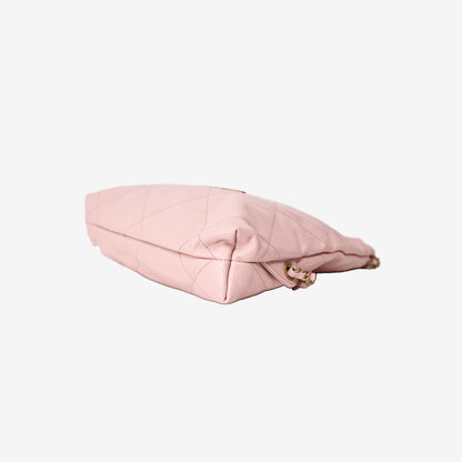 Chanel 22 Backpack in Pink Calfskin Leather with Gold Hardware bottom side view