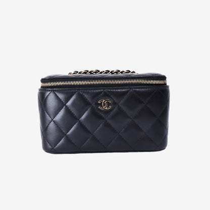 Chanel Vanity Case with Chain in Black Lambskin Leather with Gold Hardware