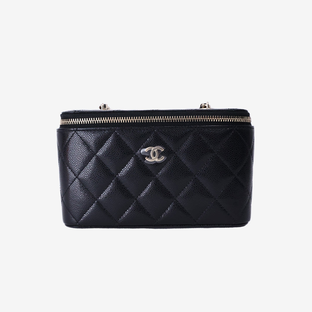 Chanel Vanity Case in Black Caviar Leather with Gold Hardware