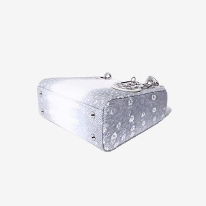 Dior Mini Lady Dior in White/Grey Lizard Leather with Silver Hardware