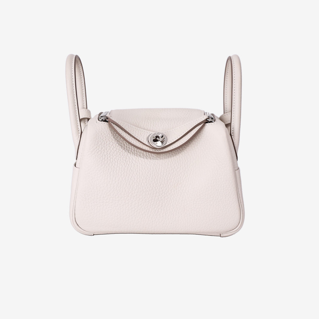 Hermès Mini Lindy in White Clemence Leather with Palladium Hardware