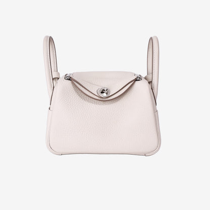 Hermès Mini Lindy in White Clemence Leather with Palladium Hardware