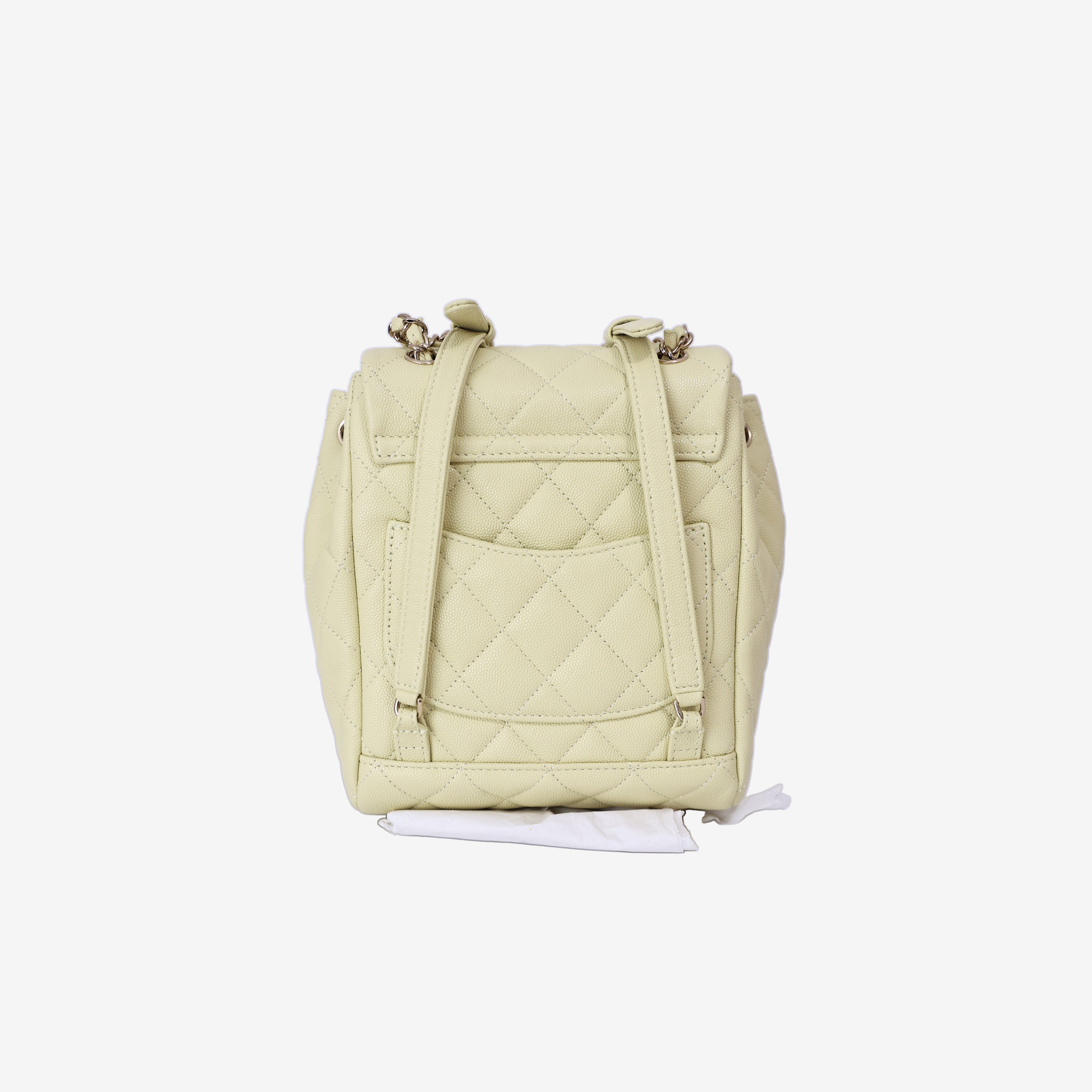 Chanel Urban Spirit Mini Backpack in Light Yellow Caviar Leather with Silver Hardware back view