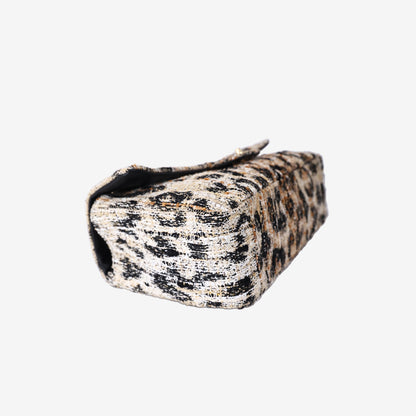 Chanel 26A Matthieu Blazy Maxi Flap Bag 32 in Leopard Print Tweed with Gold Hardware