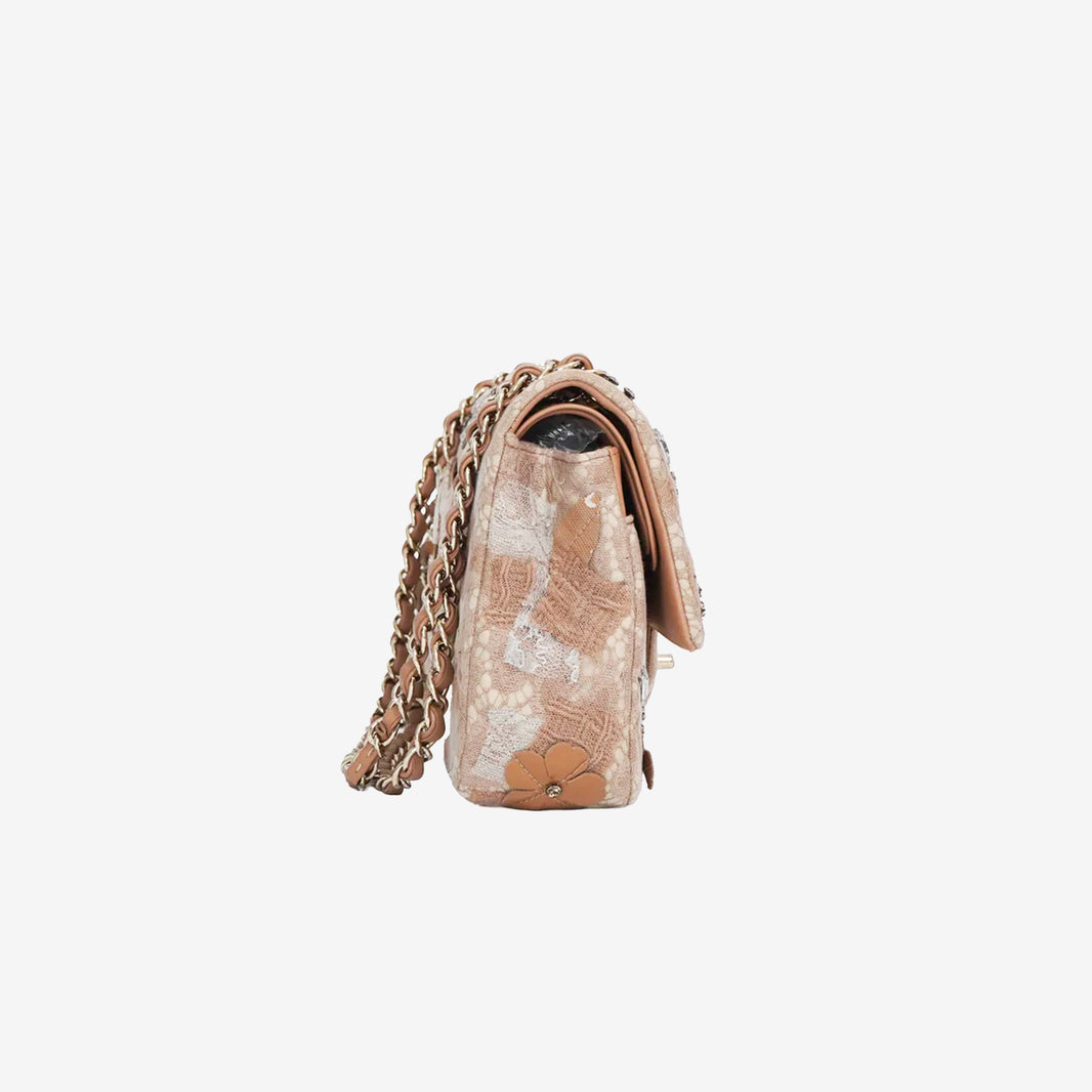 Chanel Métiers d’Art Classic Double Flap Medium in Beige Tweed and Embellished Leather