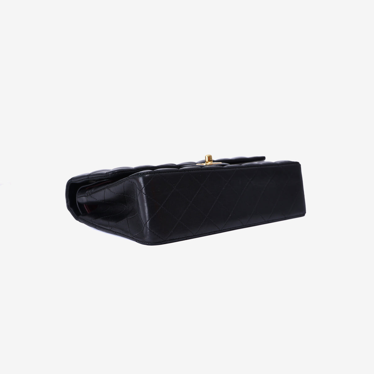 Chanel Vintage Classic Double Flap Medium Bag in Black Lambskin Leather with 24k Gold Hardware bottom side view