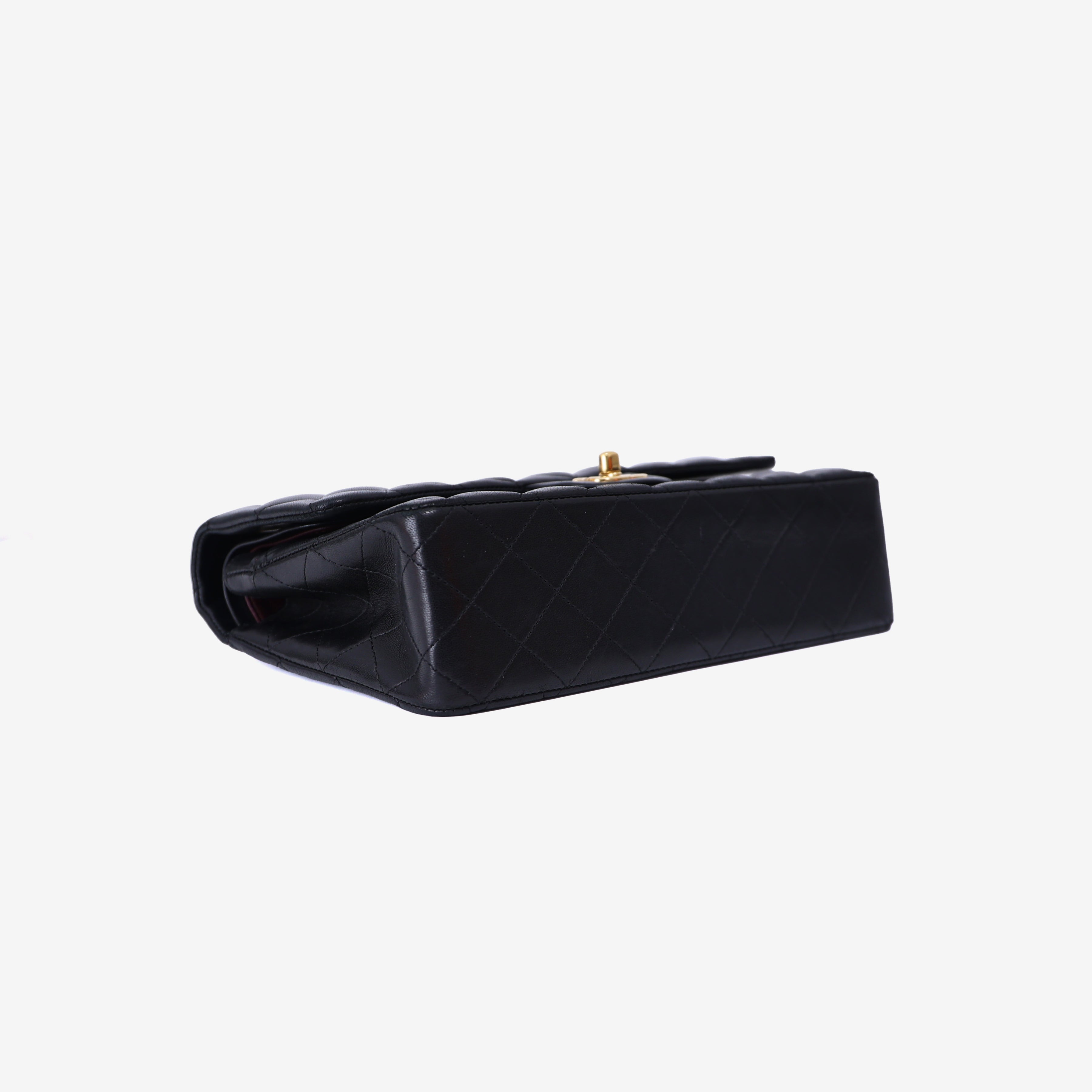 Chanel Vintage Classic Double Flap Medium Bag in Black Lambskin Leather with 24k Gold Hardware bottom side view
