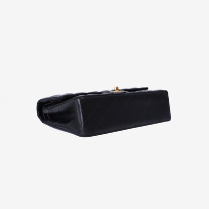 Chanel Vintage Classic Double Flap Medium Bag in Black Lambskin Leather with 24k Gold Hardware bottom side view
