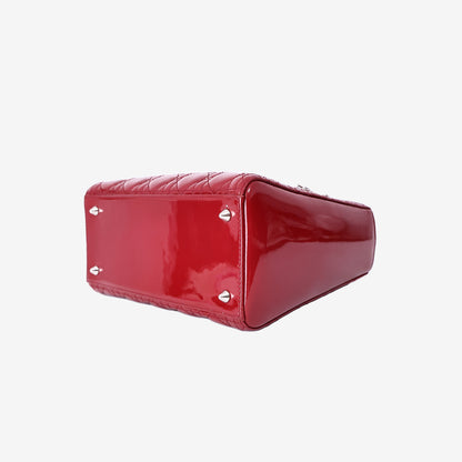 Dior Lady Dior Medium Bag in Cherry Red Patent Cannage Leather with Silver Hardware
