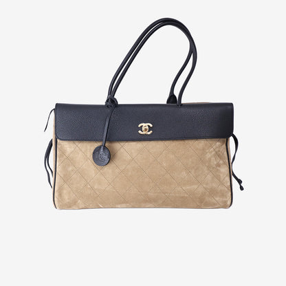 *PRISTINE* Chanel 26A Tote in Dark Beige & Black Suede & Grained Calfskin with Gold Hardware (AS6428-B25073-UB321)