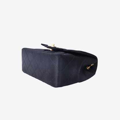 Chanel Classic Square Flap Bag in Black Satin with Gold Hardware