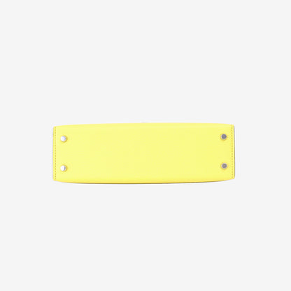 Hermès Mini Kelly 20 in Jaune Citron Chevre Mysore Leather with Palladium Hardware bottom view