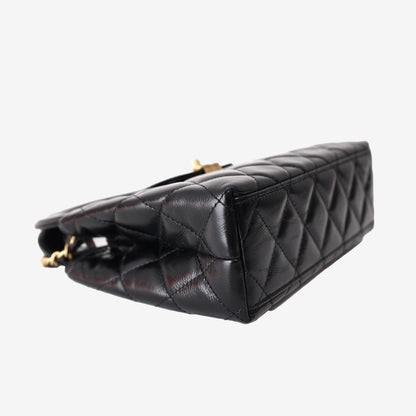 Chanel Black Quilted Nano Kelly Shopper Bag in Black Calfskin Leather with Gold Hardware