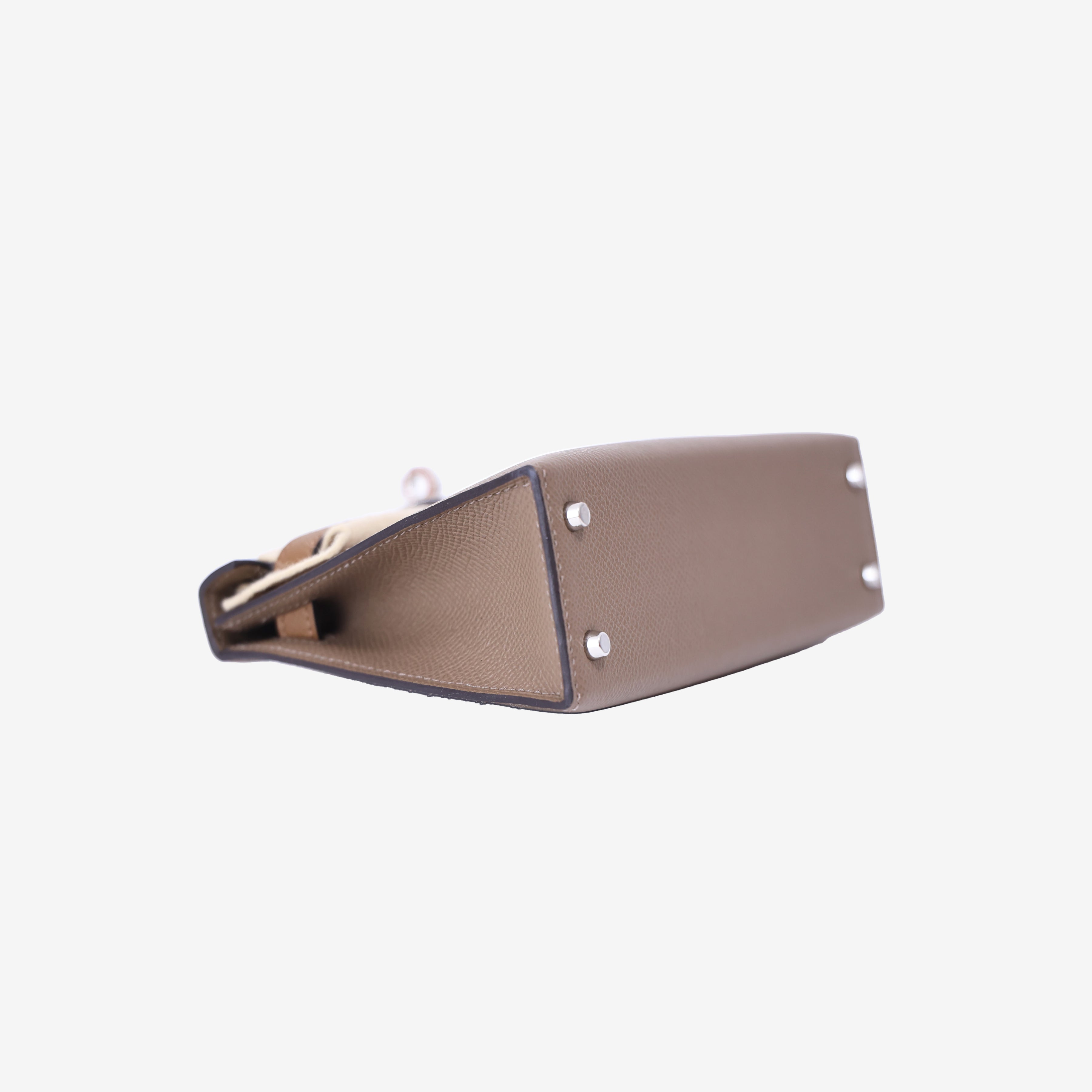 Hermès Mini Kelly 20 Etoupe/Alezan/Biscuit Epsom Leather with Palladium Hardware bottom side view