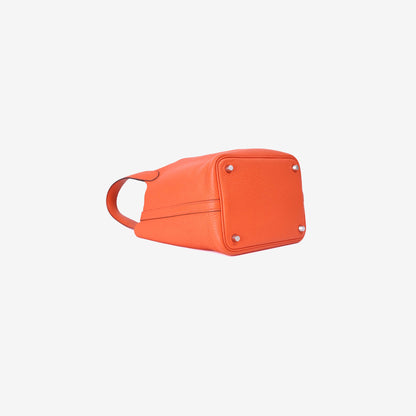 Hermès Picotin 18 in Feu Orange Clemence Leather with Palladium Hardware bottom side view