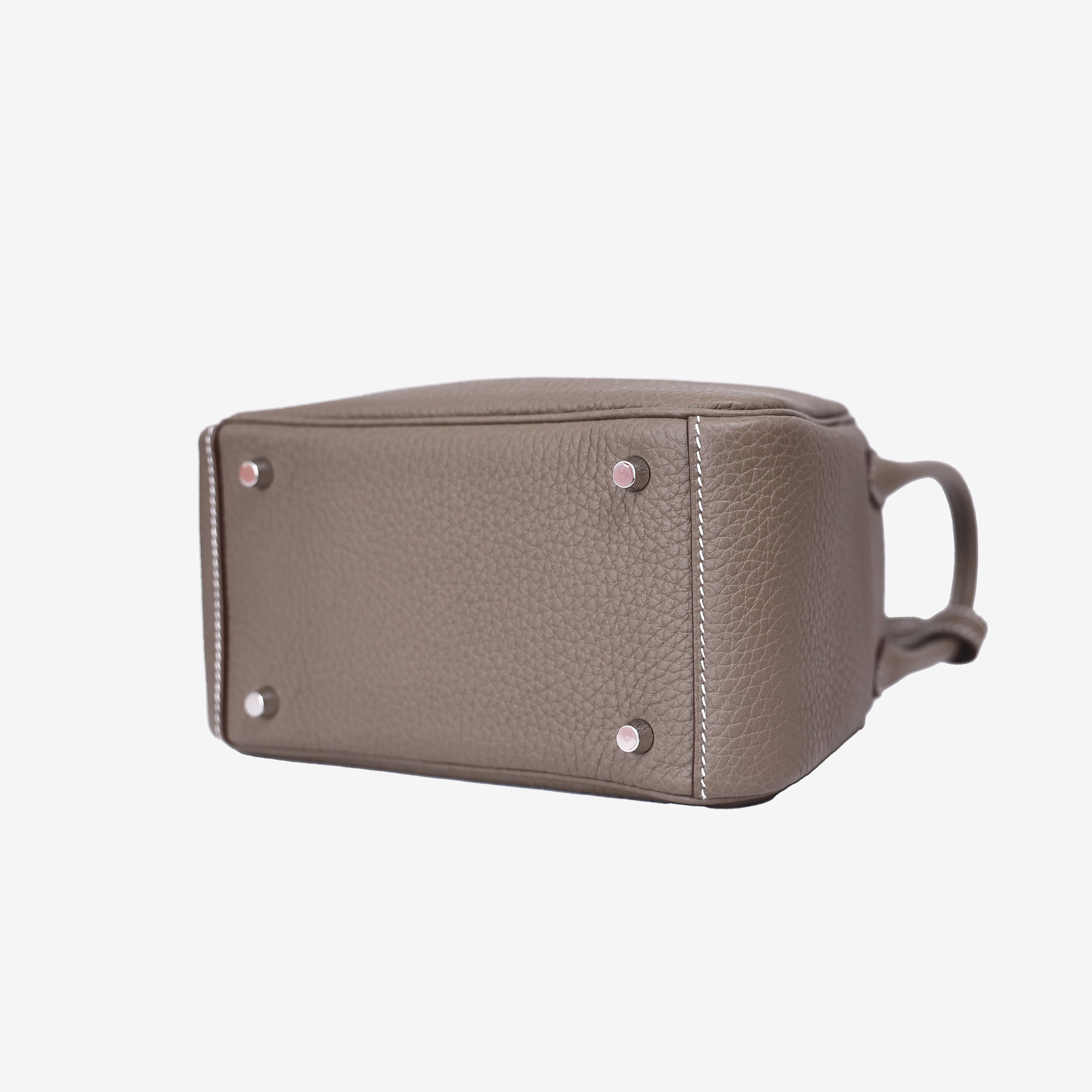 Hermès Mini Lindy in Etoupe Clemence Leather with Palladium Hardware bottom side view