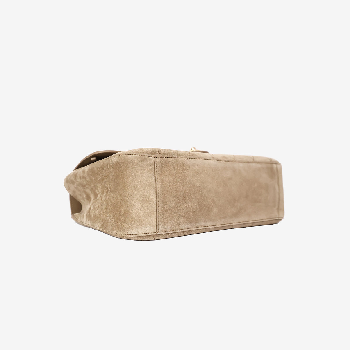 Chanel 26S Maxi Flap Bag in Dark Beige Suede Calfskin Leather with Gold Hardware bottom side view