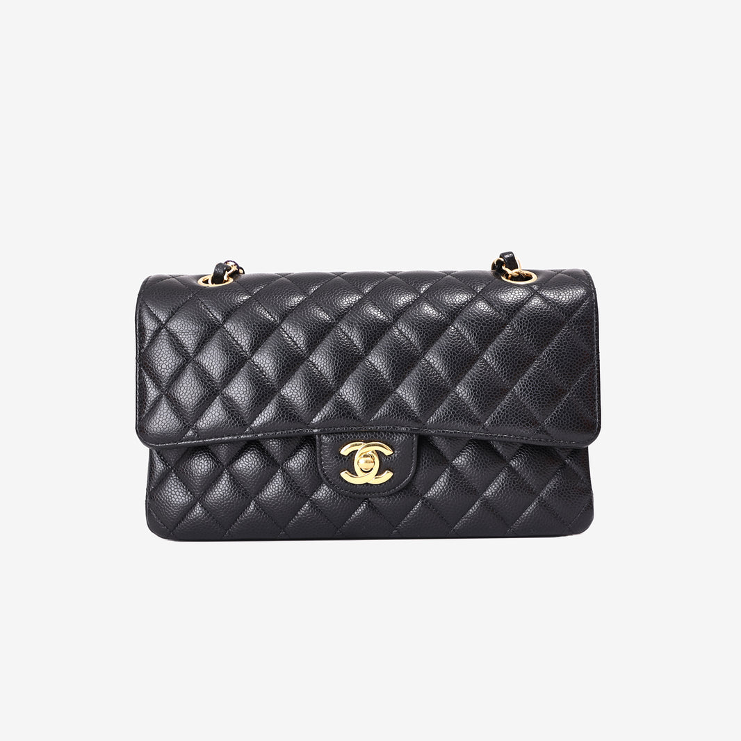 Chanel Classic Double Flap Small in Black Caviar Leather with Gold Hardware front view
