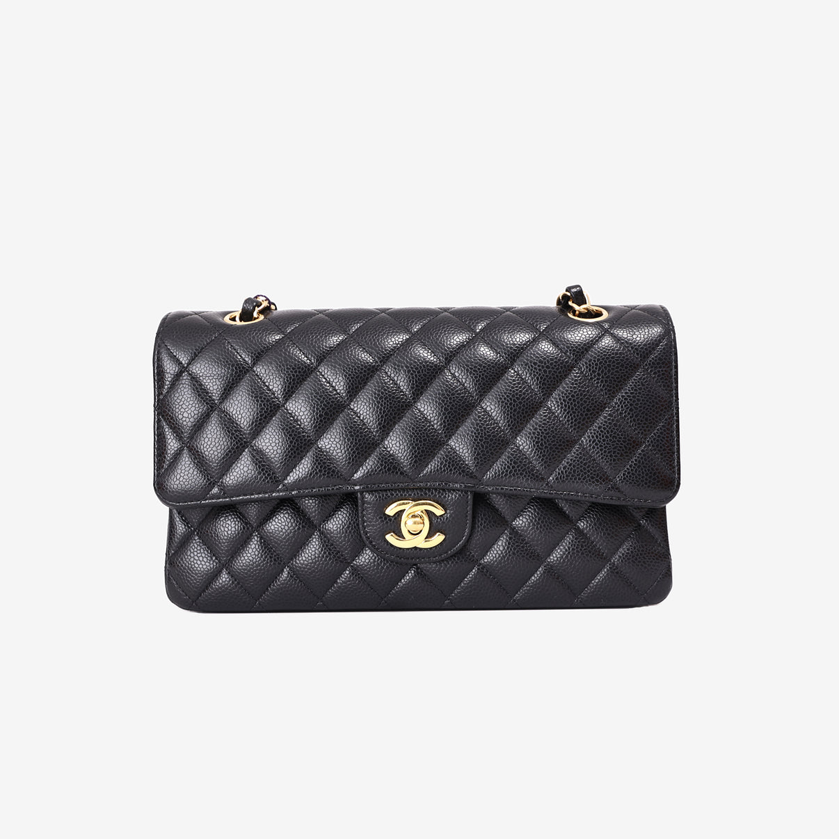 Chanel Classic Double Flap Small in Black Caviar Leather with Gold Hardware front view