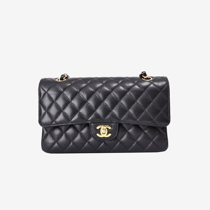 Chanel Classic Double Flap Small in Black Caviar Leather with Gold Hardware front view