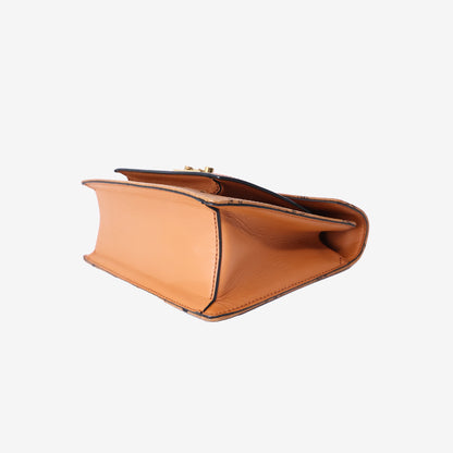 MCM Patricia Visetos Satchel Bag in Cognac Visetos Coated Canvas with Gold Hardware