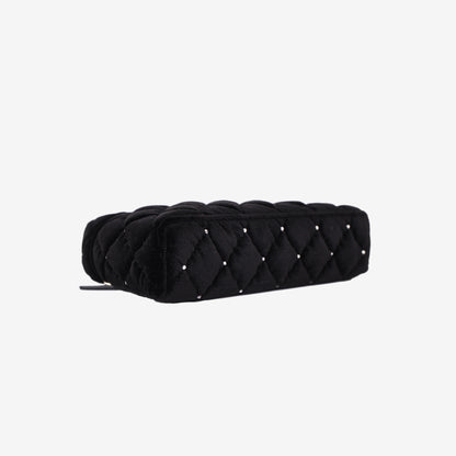 Chanel Velvet Diamanté Quilted Top Handle Vanity Case in Black with Gold Hardware bottom side view